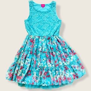 Pinky Sleveless Blue Floral Spring Dress Girls 16